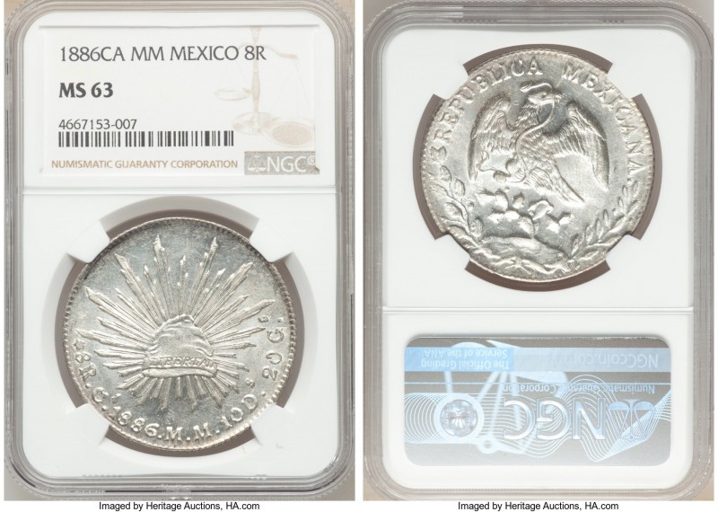 Republic 8 Reales 1886 Ca-MM MS63 NGC, Chihuahua mint, KM377.2, DP-Ca69. Well st...