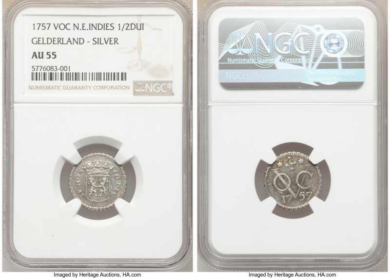 Dutch Colony. United East India Company silver 1/2 Duit 1757 AU55 NGC, KM-PnA1. ...