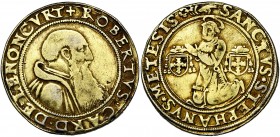 FRANCE, METZ, Evêché, Robert de Lenoncourt (1551-1555), AR demi-taler, s.d. (1551-1552), Vic-sur-Seille. D/ + ROBERTVS CARD DE LENONCOVRT B. à d., en ...