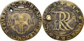 FRANCE, Laiton jeton, s.d. (1541), Paris. Cardinal Robert de Lenoncourt. D/ Ecu échancré de Lenoncourt, sous le chapeau de cardinal. R/ + IN LABORE QV...