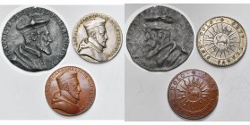 FRANCE, lot de 3 médailles de Charles Ier, cardinal de Lorraine: 1555 (épreuve uniface en plomb, 56 mm) et s.d. (AR et AE, 38 mm, refrappes).
Très Be...