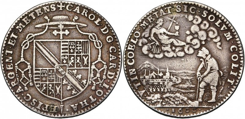FRANCE, AR jeton, 1600. Charles II de Lorraine, évêque de Strasbourg et de Metz....