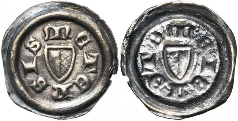 FRANCE, METZ, Ville, AR denier (bractéate), 1e moitié du 14e siècle. D/ METENSIS...