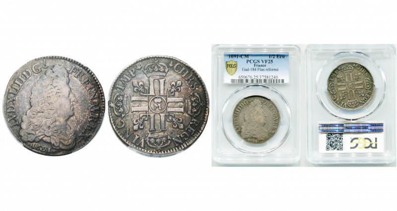 FRANCE, Royaume, Louis XIV (1643-1715), AR demi-écu aux huit L, 1691M couronné, ...