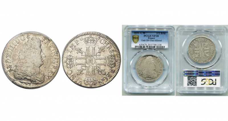 FRANCE, Royaume, Louis XIV (1643-1715), AR demi-écu aux huit L, 1691M couronné, ...