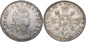 FRANCE, Royaume, Louis XIV (1643-1715), AR écu aux huit L, 1704AA, Metz. 2e type. 4e réformation. D/ B. à d., cuirassé à l''antique. R/ Croix formée d...