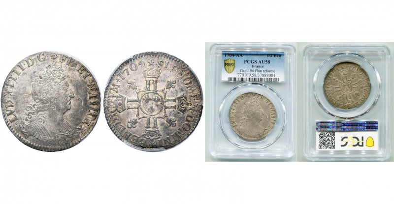 FRANCE, Royaume, Louis XIV (1643-1715), AR demi-écu aux huit L, 1704AA, Metz. 2e...