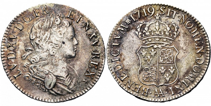 FRANCE, Royaume, Louis XV (1715-1774), AR écu de Navarre, 1719AA, Metz. D/ B. en...