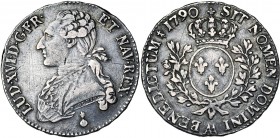FRANCE, Royaume, Louis XVI (1774-1793), AR demi-écu aux rameaux d''olivier, 1790AA, Metz. D/ B. habillé à g., les cheveux noués par un ruban. R/ Ecu d...