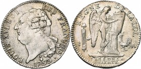 FRANCE, Convention (1792-1795), AR écu constitutionnel, 1793AA, an 5, Metz. Type FRANCOIS, frappé de janvier à mars 1793. D/ T. nue à g., les cheveux ...