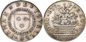 FRANCE, AR jeton, 1572. Jean de Thévalle, gouverneur de Metz. D/ IEHAN DE TEVALLE Son écu entouré du collier de Saint-Michel. R/ DEO ET REGI Un trophé...