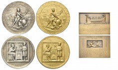 FRANCE, lot de 3 médailles de la Chambre de Commerce de Metz: 1923, Maison de commerce gallo-romaine - Concours des étalages (AR et AE doré, 50 mm, éc...