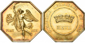 FRANCE, Vermeil jeton, s.d. Compagnie d''éclairage par le gaz. D/ Un génie ailé ten. un flambeau sur un globe. R/ METZ sous une couronne murale. 33mm ...