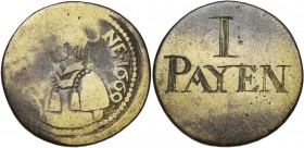 FRANCE, METZ, Laiton méreau, 1669. Saint-Etienne. D/ B. nimbé du saint à g. R/ Gravé I/ PAYEN. Coll. Robert 916 var. 4,82g.
Beau/Très Beau (Fine/Very...