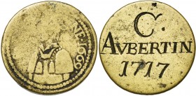 FRANCE, METZ, Laiton méreau, 1669. Saint-Etienne. D/ B. nimbé du saint à g. R/ Gravé C/ AVBERTIN/ 1717. Coll. Robert 916 var. 7,41g.
Beau/Très Beau (...