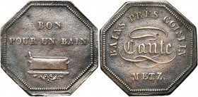 FRANCE, Metz, Monnaie conventionnelle, Cu jeton octogonal, s.d. Bains près Coislin - Bon pour un bain. Rare.
Très Beau (Very Fine)
