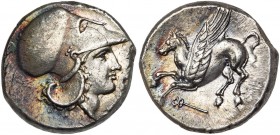 BRUTTIUM, HIPPONION (?), (= VIBO VALENTIA), AR statère, vers 250 av. J.-C. D/ T. casquée d''Athéna à d. R/ Pégase en vol à g. En dessous, un caducée. ...