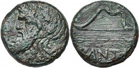 BOSPHORE CIMMERIEN, PANTICAPEE, AE bronze, vers 310 av. J.-C. D/ T. de Pan à g. R/ Arc et flèche. En dessous, ΠANTI. SNG BM 868; Anokhin, Bosphore, 11...