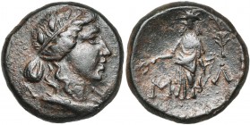 LYCIE, LIGUE LYCIENNE, District de Masicytus, AE bronze, 168-81 av. J.-C. D/ T. l. d''Apollon à d. De part et d''autre du cou, Λ-Y. R/ Apollon deb. de...