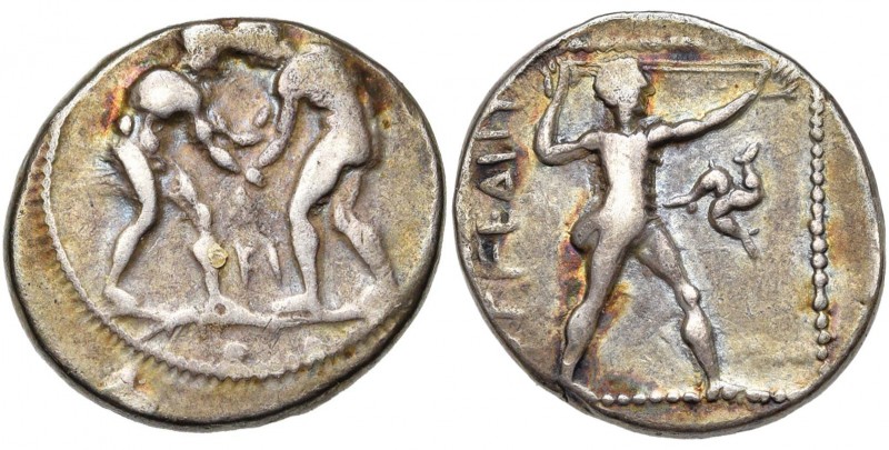 PAMPHYLIE, ASPENDOS, AR statère, 420-370 av. J.-C. D/ Deux lutteurs aux prises f...