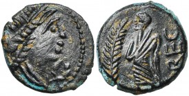 GAULE NARBONNAISE, Volcae Arecomici, AE bronze, 1er s. av. J.-C. D/ T. fém. à d. Derrière, VOLCAE. Sous le menton, une couronne. R/ Personnage dr., de...