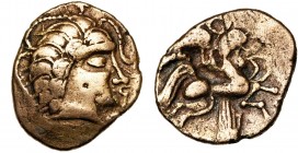 GAULE CELTIQUE, Pictones, Electrum statère à la tête namnète, 1e moitié du 1er s. av. J.-C. Classe A II au nez droit. D/ T. à d., au nez droit, entour...