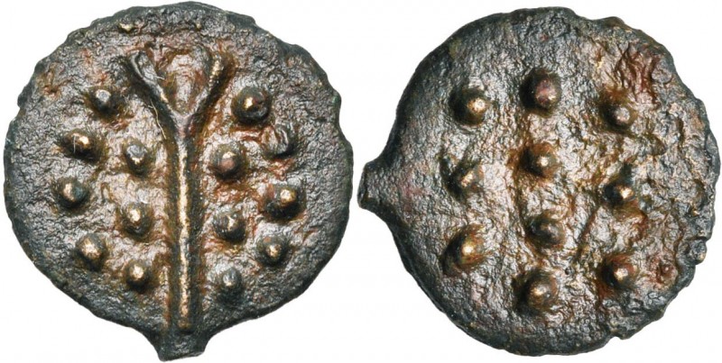 ILE DE BRETAGNE, Durotriges, AE bronze coulé, 10-45. D/ Y renversé. Sept points ...