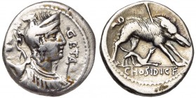 C. Hosidius Geta, AR denier, 68 av. J.-C., Rome. D/ B. de Diane à d., avec arc et carquois sur l''épaule. Devant, GETA. Derrière, III·VIR. R/ C HOSIDI...