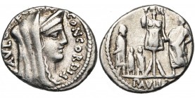 L. Aemilius Lepidus Paullus, AR denier, 62 av. J.-C., Rome. D/ PAVLLVS· LEPIDVS- CONCORDIA T. diad., voilée de Concordia à d. R/ Trophée. A d., L. Aem...