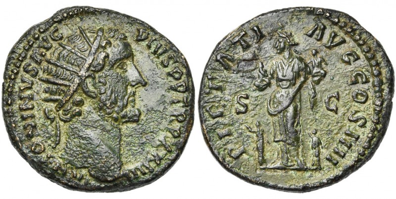 ANTONIN le Pieux (138-161), AE dupondius, 160-161, Rome. D/ ANTONINVS AVG PIVS P...