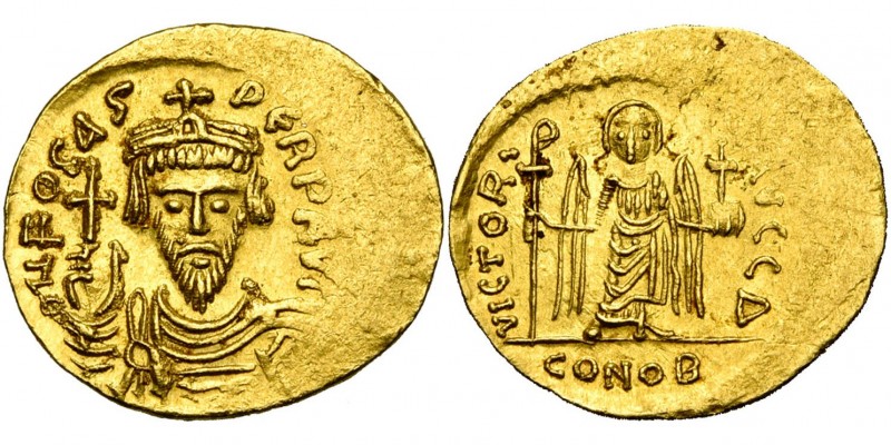 Phocas (602-610), AV solidus, 603-607, Constantinople. Off. Δ. D/ B. cour., dr.,...