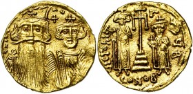 Constant II (641-668), AV solidus, vers 661-663, Constantinople. Off. B. D/ B. de Constant II casqué et de Constantin IV cour. de f. Entre leurs t., u...