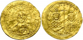 Basile II le Bulgarochtone (976-1025), avec Constantin VIII, AV histamenon, 1005-1025, Constantinople. D/ B. du Christ nimbé de f., bénissant et ten. ...