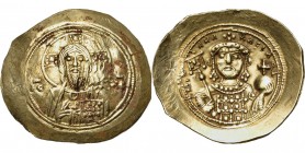 Michel VII Doukas (1071-1078), AV histamenon, Constantinople. D/ B. du Christ nimbé de f., bénissant et ten. les Evangiles, ornés de neuf points. R/ B...