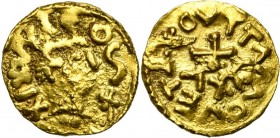 MEROVINGIENS, AV tremissis, vers 635-660, Quentovic (Wiccus). Monétaire Dutta. Type inspiré de l''effigie de Magnence. D/ XIXVVICOS+ B. diad. à d. En ...