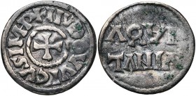 CAROLINGIENS, Louis le Pieux (814-840), AR obole, 816-822/823, Aquitaine. D/ + IIVDOVVICVS IMP Croix. R/ ΛQVI/TΛNIΛ (le V figuré comme un A inversé). ...