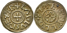 CAROLINGIENS, Charles le Chauve (840-877), AR denier, avant 845, Melle. D/ + CΛRLVS REX FR Croix pattée. R/ + METVLLO Monogramme carolin. M.G. 1063; P...
