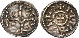 CAROLINGIENS, Charles le Chauve (840-877), AR obole, vers 850, Melle. D/ Monogramme carolin en plein champ, avec une croisette entre K et L. R/ + METV...