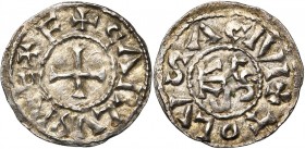 CAROLINGIENS, Charles le Chauve (840-877), AR denier, Toulouse. D/ + CΛRLVS REX F Croix. R/ + TOLVSA CIVI Monogramme carolin déformé. M.G. 1101; Prou ...