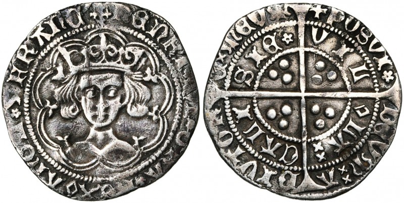 GRANDE-BRETAGNE, Henri VI, 1er règne (1422-1461), AR groat, 1427-1430, Calais. R...