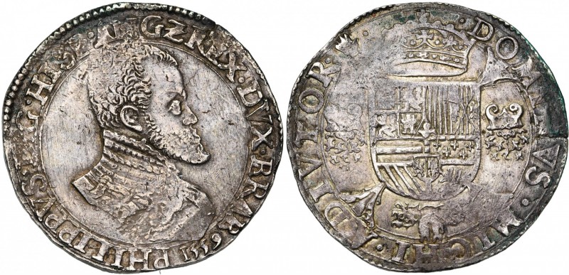 BRABANT, Duché, Philippe II (1555-1598), AR écu Philippe, 1559, Anvers. Au titre...