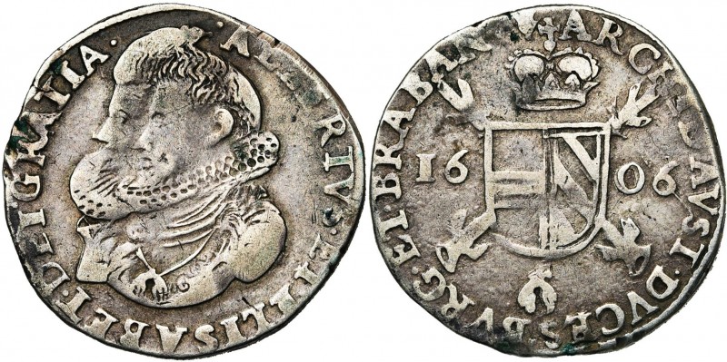 BRABANT, Duché, Albert et Isabelle (1598-1621), AR triple réal, 1606, Anvers. D/...