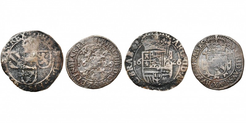 BRABANT, Duché, Philippe IV (1621-1665), lot de 2 p.: liard et gigot, 1626, Anve...