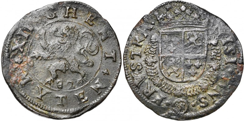 VLAANDEREN, Gent in opstand tegen Philips II (1581-1584), Cu 12 mijten, 1582. Me...