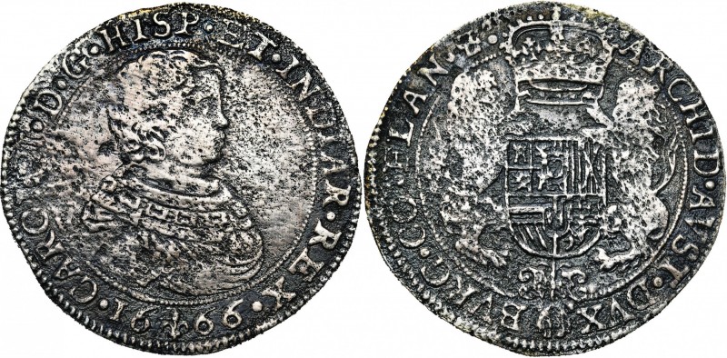 VLAANDEREN, Graafschap, Karel II (1665-1700), AR dukaton, 1666, Brugge. Eerste t...