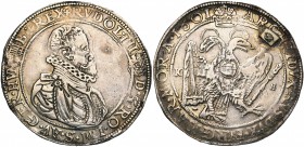 SAINT EMPIRE, Rodolphe II (1576-1612), AR Taler, 1601KB, Kremnitz. D/ B. cuir. à d., avec une grande fraise. R/ Aigle impériale couronnée Voglh. 100/I...