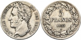 BELGIQUE, Royaume, Léopold Ier (1831-1865), AR 5 francs, 1835. Pos. B. Bogaert 122B. Nettoyé.
presque Très Beau (about Very Fine)