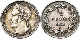 BELGIQUE, Royaume, Léopold Ier (1831-1865), AR 1/2 franc, 1844. Dupriez 213.
Très Beau (Very Fine)