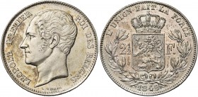 BELGIQUE, Royaume, Léopold Ier (1831-1865), AR 2 1/2 francs, 1849. Grande tête. Dupriez 413.
Très Beau à Superbe (Very Fine - Extremely Fine)