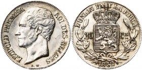 BELGIQUE, Royaume, Léopold Ier (1831-1865), AR 20 centimes, 1852. L.W. avec points. Bogaert 523A.
Fleur de Coin (Uncirculated)